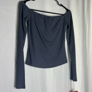 NWT Mossimo Off-Shoulder Ribbed Long Sleeve Tee Size XS in Light Blue